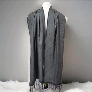 ROUNDTREE & YORKE Men's Black White Houndstooth Fringe Scarf 13.5" X 66"